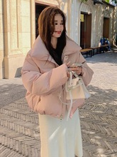 奶粉色立领短款新款琉光羽绒棉服小众面包服保暖厚外套女