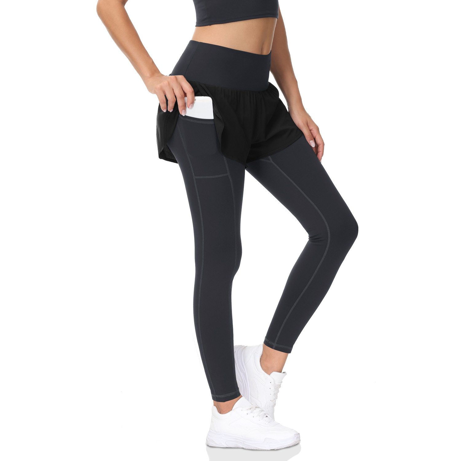 Cross border Europe and America new pattern Show thin False two motion run Paige Elastic force Bodybuilding Quick drying motion trousers