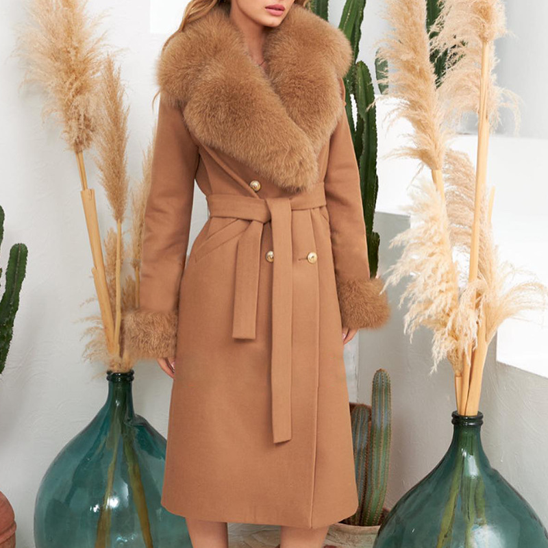 2025 New Winter Double-Sided Cashmere Coat Women's Fox Fur Big Fur Collar Wool Slim Fit Long Wool Coat