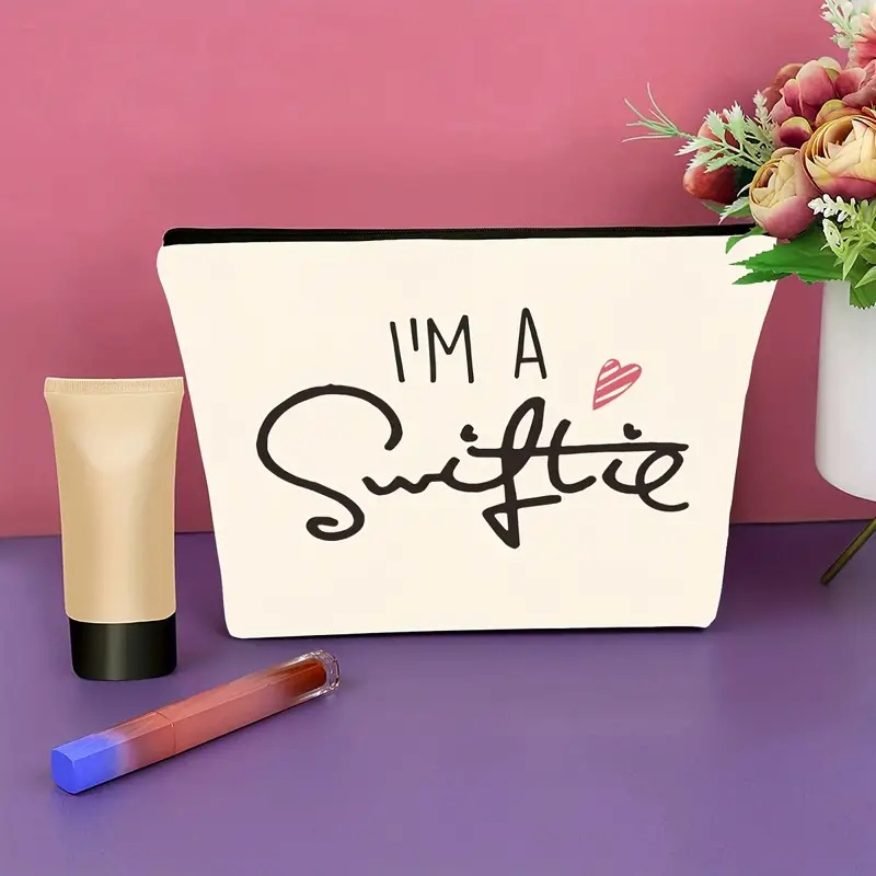 Bolsa de cosméticos de lino con estampado de doble cara, estilo europeo y americano, con cremallera para mujer, de Temu.