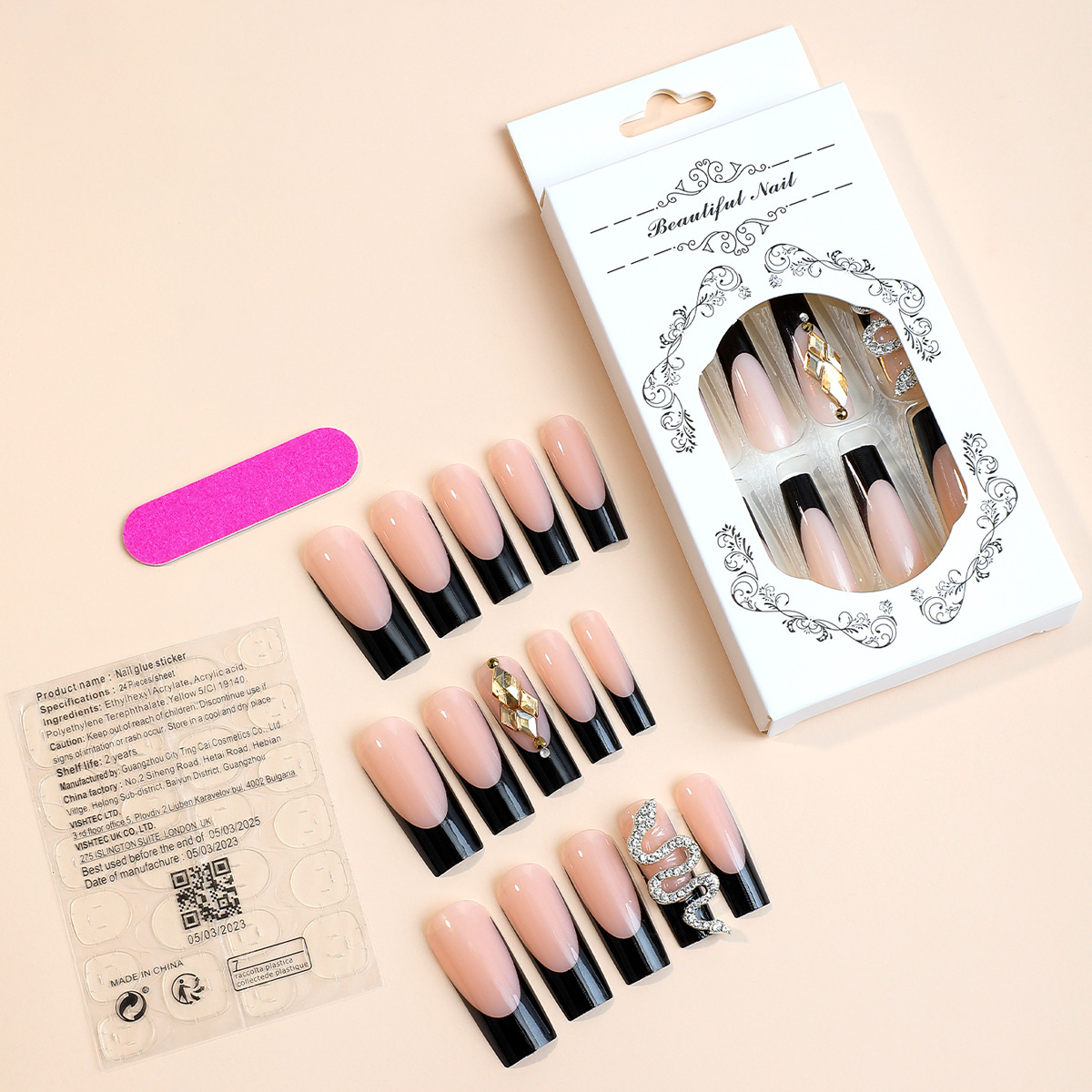 Color Block, Snake Pattern Elegant Color Block Snake Plastic Nail Patches 1 Set