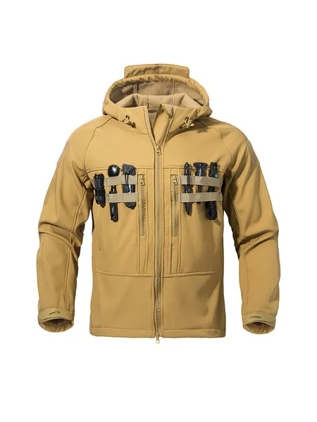 Men's Tactical Softshell Jacket with Hood, Outdoor Warm, Windproof, Waterproof, Mountaineering Jacket, Workwear Coat, Spring and Autumn Style