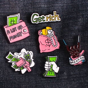AliExpress hot sale simple creative cartoon letter wallet brooch cute clothes schoolbag dollar money making Badge