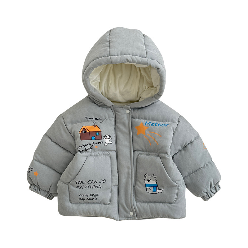 Ropa para niños coreanos dibujos animados de invierno ropa de salida cómoda y cálida ropa de algodón con capucha para niños
