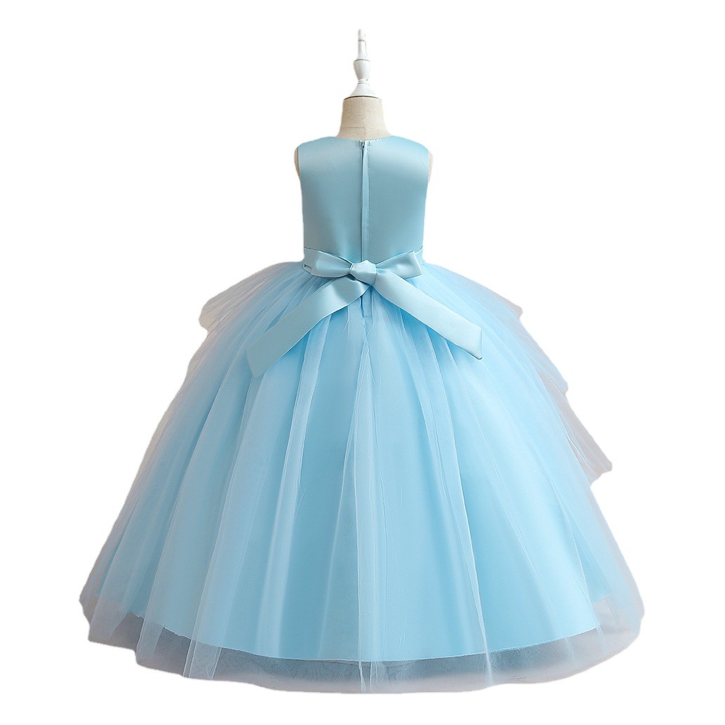 Europa y América nuevo vestido de niña de las flores en stock niñas Vestido largo de la princesa niños medianos y grandes malla pettiskirt vestido de los niños