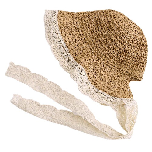 French lace floral edge Korean style Instagram Lolita sunshade sun hat for women summer petite fresh sweet cute ribbon hat
