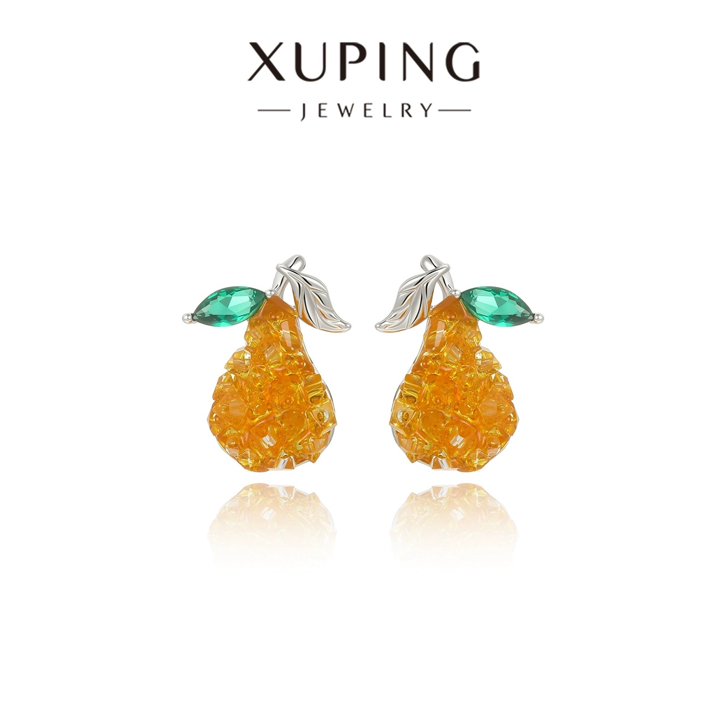 Xuping pequeño fresco lindo estilo de frutas pernos nicho japonés y coreano color Bao serie transparente pera otoño invierno orejas