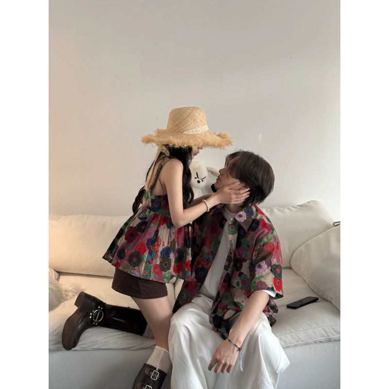 2025 пара летнее лето женский ретро цветочный слинг допамин мода носить цветочный камзол