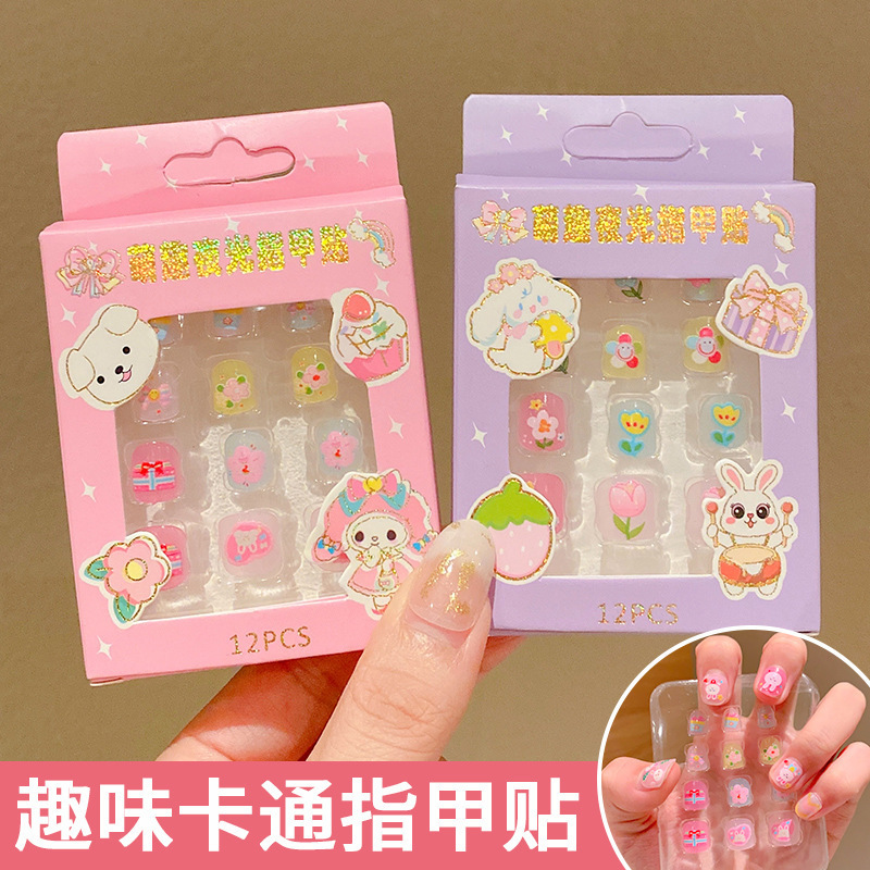 Nuevo autoadhesivo lindo princesa manicure pegatinas de luz nocturna pegatinas de uñas para niños niñas pequeñas parches DIY conjunto desmontable