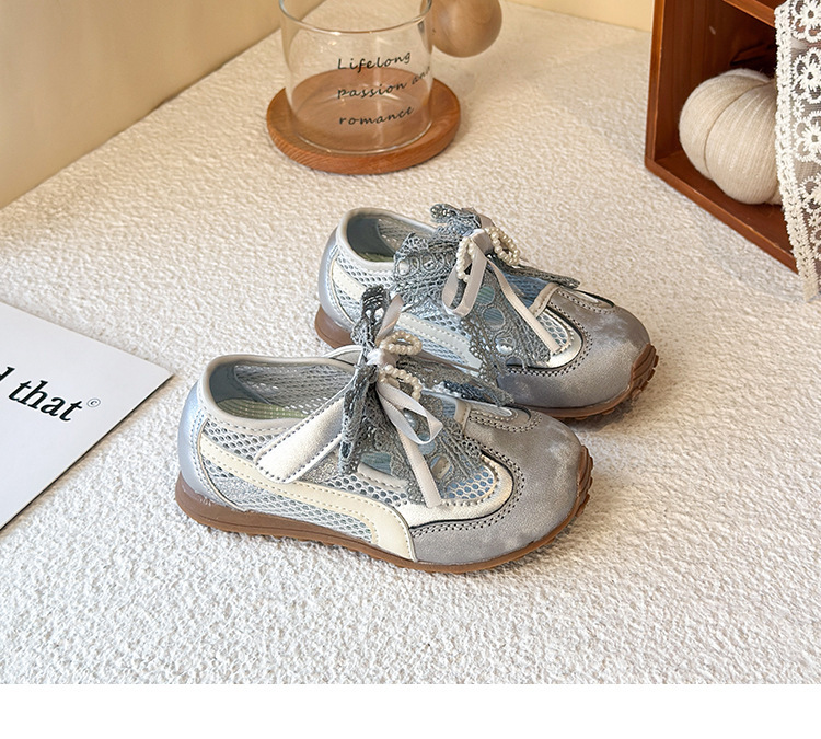Breathable Mesh Sneakers For Girls With Bow Lightweight Trainers_voghion.com