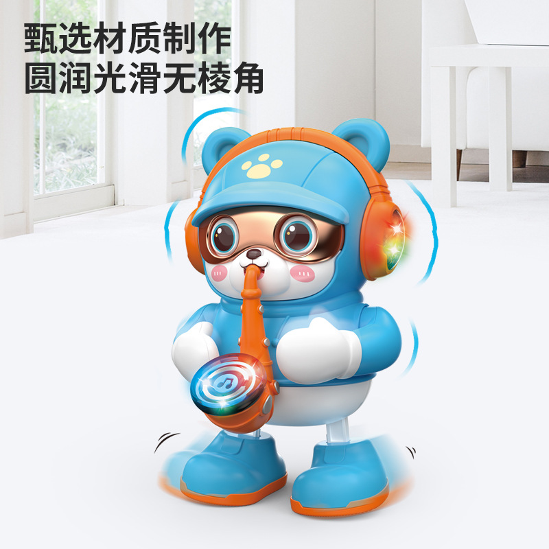 Bailaje eléctrico saxofón osos musicales luces oscilantes bailar osos dibujos animados juguetes de puzzle para niños