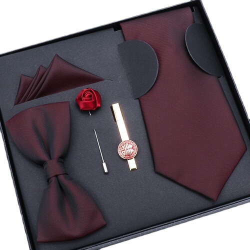 Dress 5-piece set wedding groom tie men's formal business tie square scarf tie clip free zipper hand tied 8cm