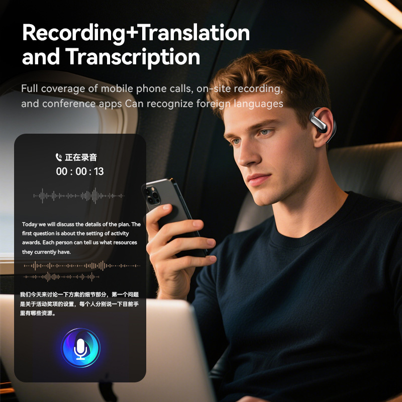 国境を越えたAIインテリジェント翻訳BluetoothヘッドセットワイヤレスOWS耳掛け型144言語相互翻訳非インイヤーオープンタイプ|undefined