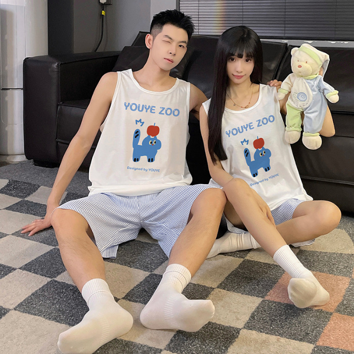 Crayon Shin-chan pijamas de pareja mujeres verano algodón chaleco pantalones cortos estudiantes de dibujos animados lindo traje de servicio a domicilio para hombres