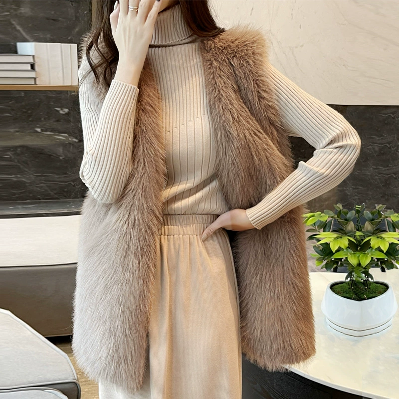 Меховой жилет женский средней длины осень/зима 2022 Новый тканый жилет из искусственной шерсти Slim