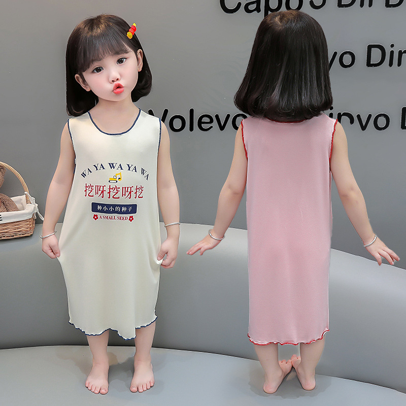 Camisón de seda helada para niñas, estilo fino de verano 2026, nuevo pijama para niñas, ropa de casa, lindo vestido tipo chaleco para bebés. image 3