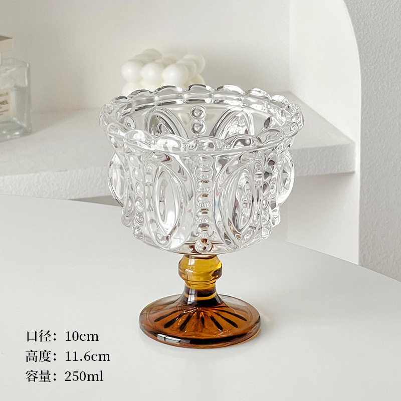 Retro en relieve marrón tazas de vidrio de patas altas tazas de helado tazas de yogur tazas de postre tazas de café creativas medieval al por mayor