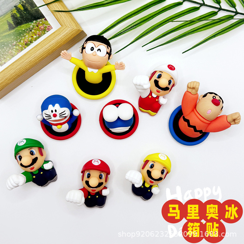 Cartoon Doraemon, Doraemon, and Cat Car Decorations, Mario 3D Fridge Magnets, Bathroom Stickers, Electric Vehicle Decorations Wholesale
