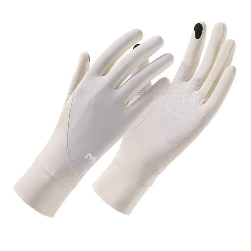 Verano de seda de hielo transpirable para mujer estilo fino al aire libre antideslizante conducción con todos los dedos anti-ultravioleta seda de hielo guantes de protección solar