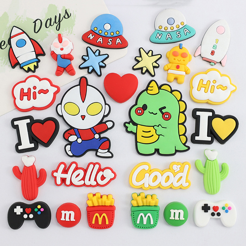 卡通奥特曼恐龙diy软胶配件装饰手机壳拖鞋鞋扣杯子收纳盒材料贴