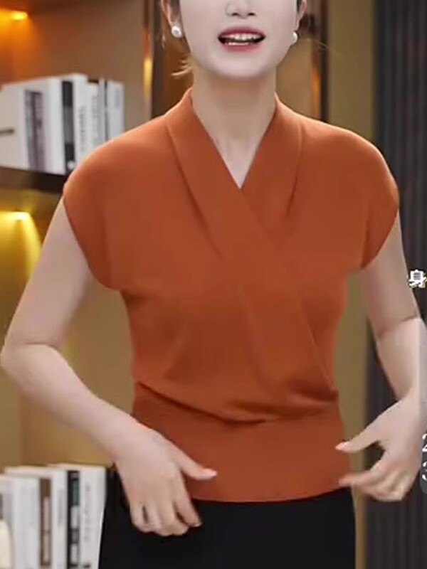 V领短袖T恤女2025夏季新款高端修身别致收腰显瘦气质纯色百搭上衣|undefined