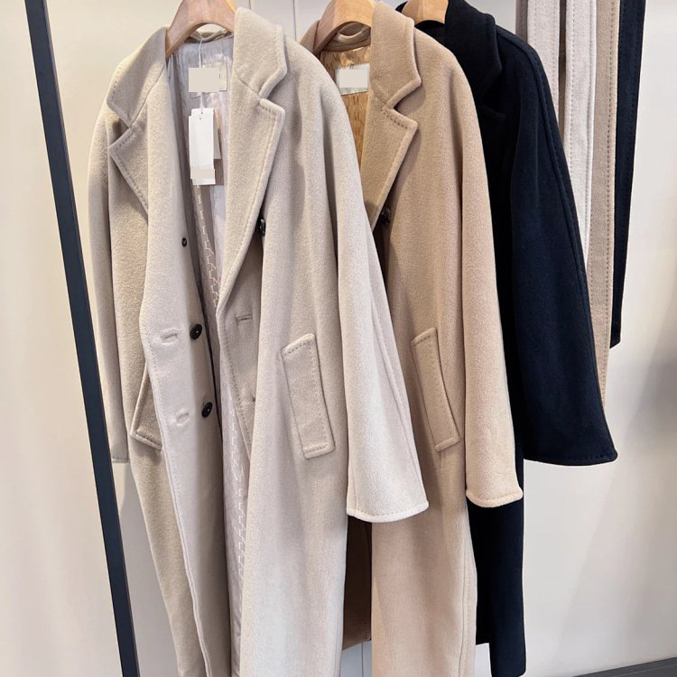 101801 Coat 2025 New Style Solid Color Long-Sleeve Belted Elegant Autumn and Winter Loose Coat Wool Cashmere