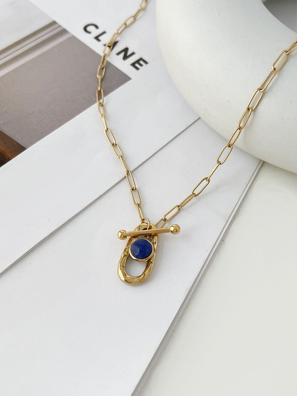 Simple Style Irregular Stainless Steel Lapis Lazuli Plating Pendant Necklace 1 Piece