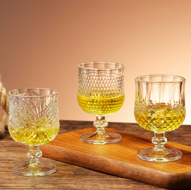 Стеклянный рельеф Низкий бокал виски утолщенный бокал для коктейля Сладкий бокал для вина Ночной клуб Сладкий бокал для дегустации сока Бокал для спиртных напитков