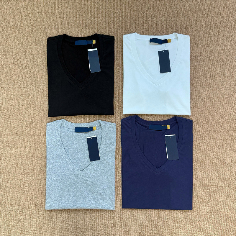 Rl Ralph Lauren Logo Embroidery Women's Summer Versatile Thin Cotton V-Neck Short-Sleeve T-Shirt