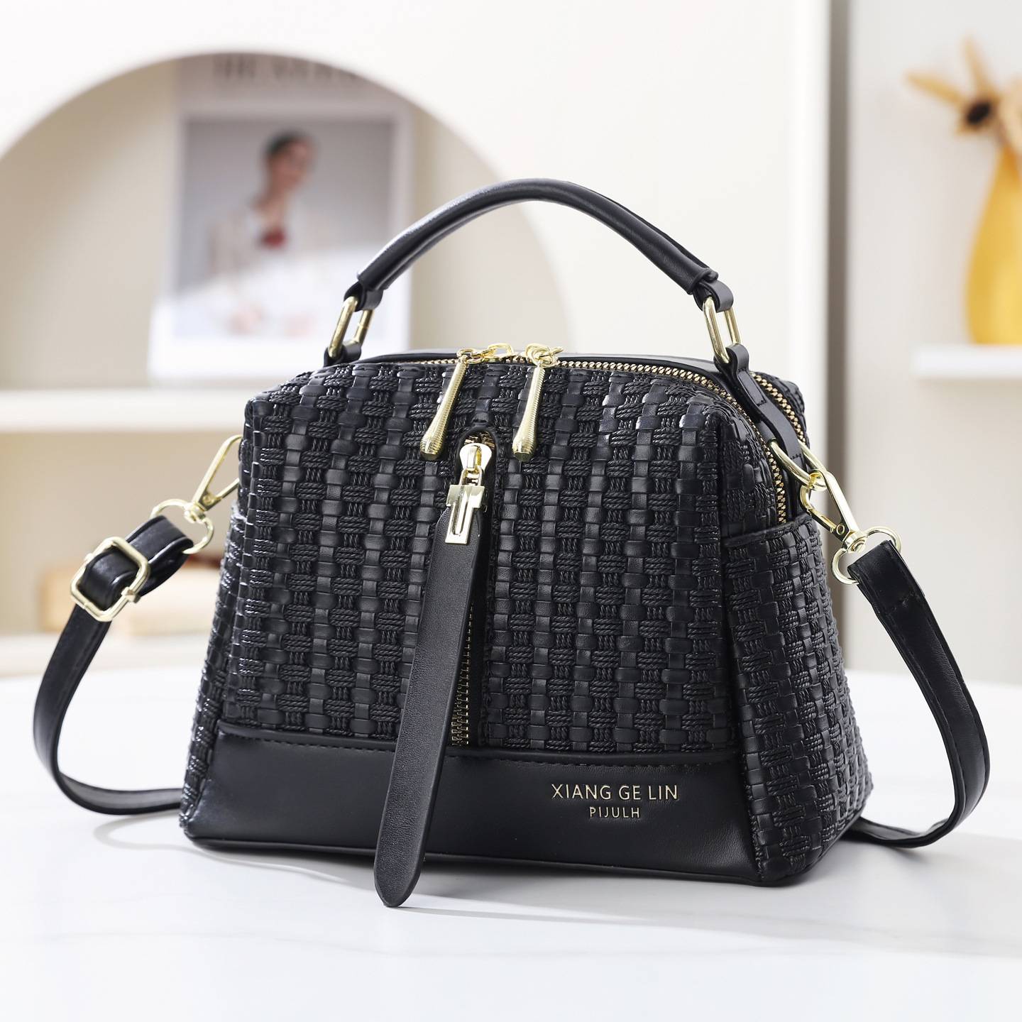 2026 nuevo temperamento de moda tejido bolso de mano textura casual mochila de hombro de gran capacidad bolso de viaje