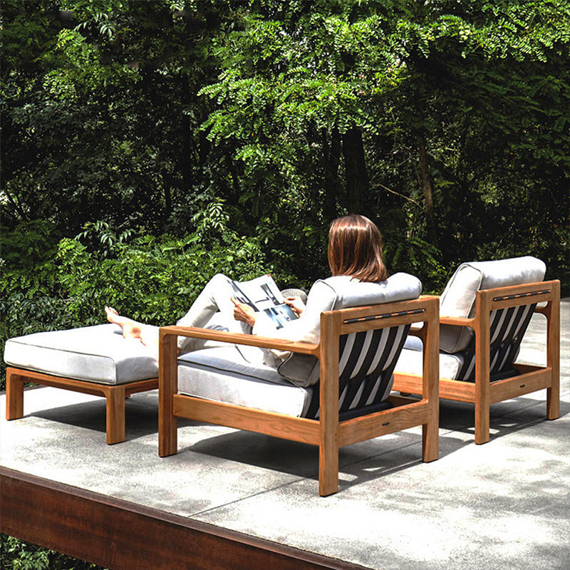 Sofá de madera sólida al aire libre Jardín al aire libre patio ocio mesa de té de teca combinada al aire libre muebles impermeables y protectores solares