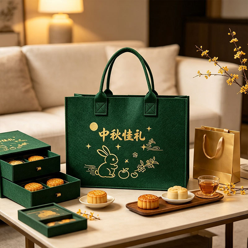 定制中秋节毛毡手提包企业节日毛毡礼品袋高级感企业LOGO毛毡包包