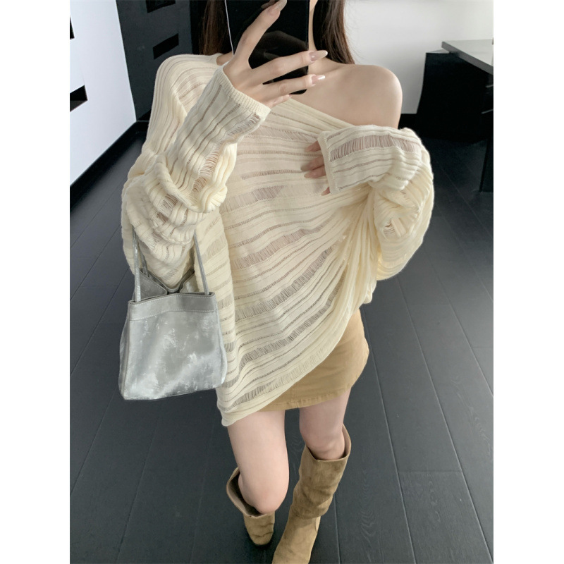 秋季新款慵懒老钱显瘦斗篷肌理感长袖针织衫女上衣|undefined