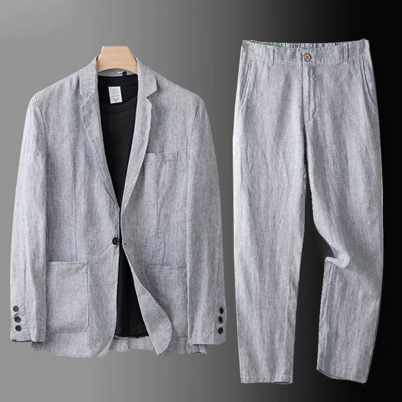 Тонкий классический костюм, хлопковая куртка для отдыха, oversize, хлопок лен