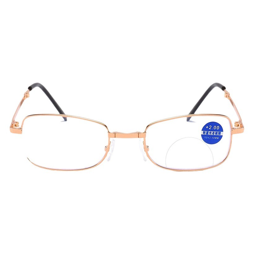 2590 Очки для пресбиопии двойного и дальнего назначения с защитой от синего цвета в металлической оправе, Складные портативные многофункциональные очки для пресбиопии с коробкой