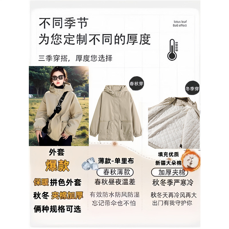 紫色短款冲锋衣外套女春秋2025新款超火漂亮休闲宽松夹克棉衣棉服|undefined