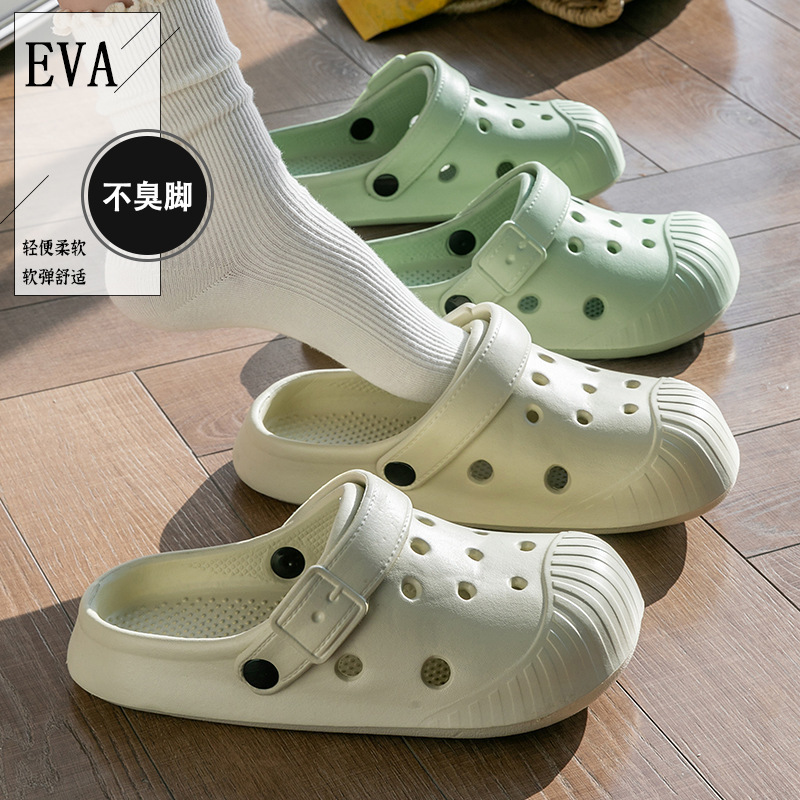 Shell Toe Clogs for Women 2025 New Summer Outer Wear Eva Poop Feeling DIY Shoelaces Beach Sandals and Slippers for the Beach