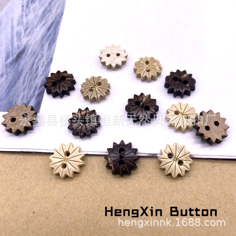 Natural Retro Coconut Buttons Sun Flower Special-Shaped Two-Eye Buttons Shirt Knitwear Sweatshirt Pet Clothing Buttons