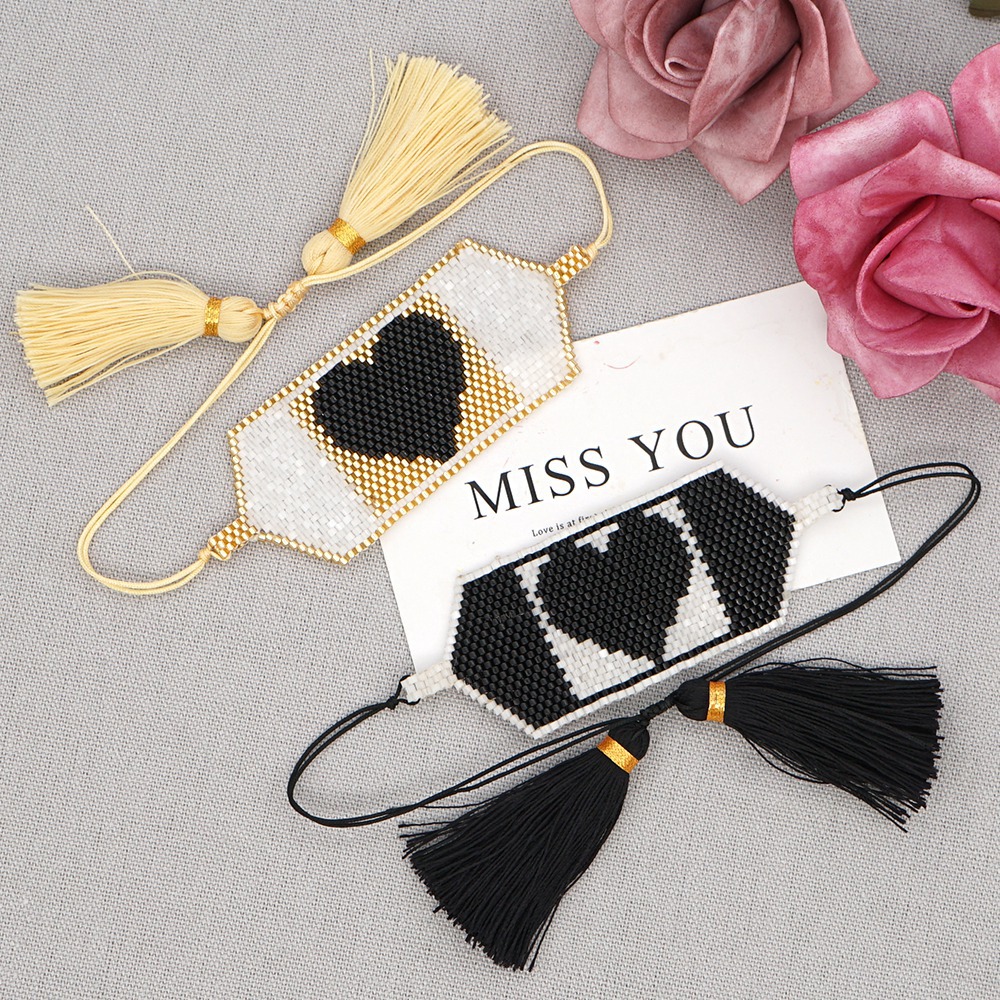 Heart Shape Tassel Miyuki Beads Hand-woven Wide Bracelet Wholesale Jewelry Nihaojewelry display picture 1