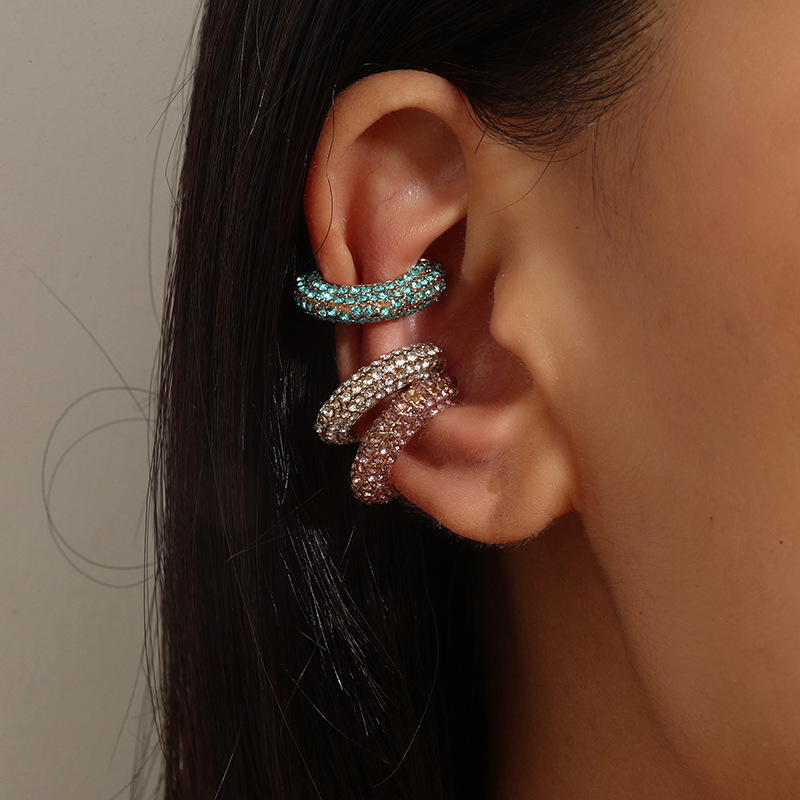 Fashion C Shape Diamond Alloy Artificial Gemstones Earrings display picture 8