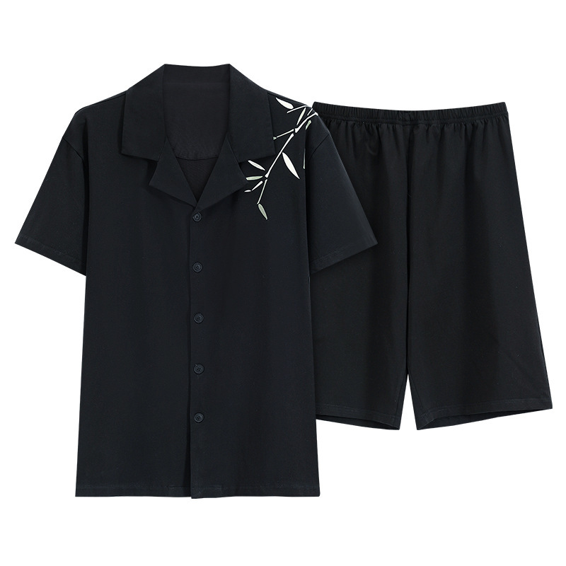 2025 verano pantalones cortos de manga corta pijama hombre bordado delgado algodón ropa casera casal de color sólido dos piezas de ropa exterior