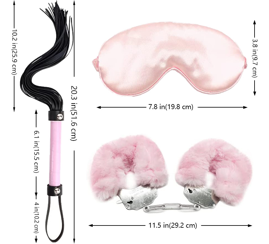 Erotic Sm Three-piece Set With Handcuffs Blindfold And Whip_voghion.com