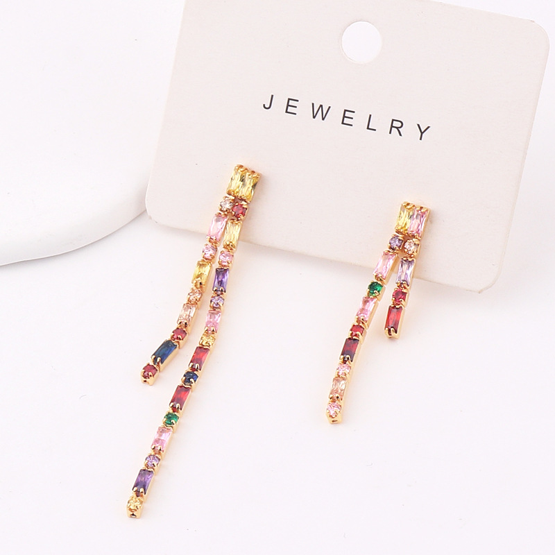 Simple Style Tassel Copper Earrings Plating Zircon Copper Earrings