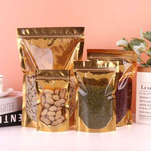Golden aluminum foil bag self-standing self-sealing semi-transparent pull-top bag tea sealing plastic food packaging bag