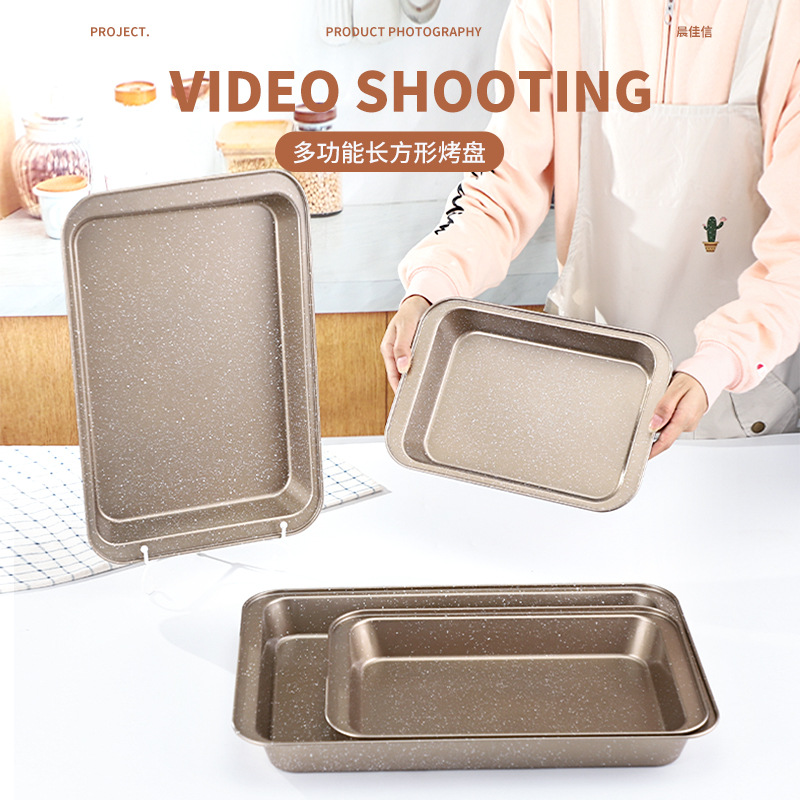 Transfronterizo rectangular pastel de acero al carbono profundo y poco profundo molde para hornear hogar antiadherente multifuncional asado de pollo barbacoa herramienta para hornear image 5