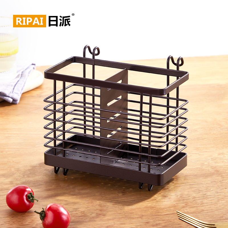 일본 철 배수 젓가락 케이지 홈 주방 젓가락 케이지 랙 벽걸이 형 수조 스푼 젓가락 보관함