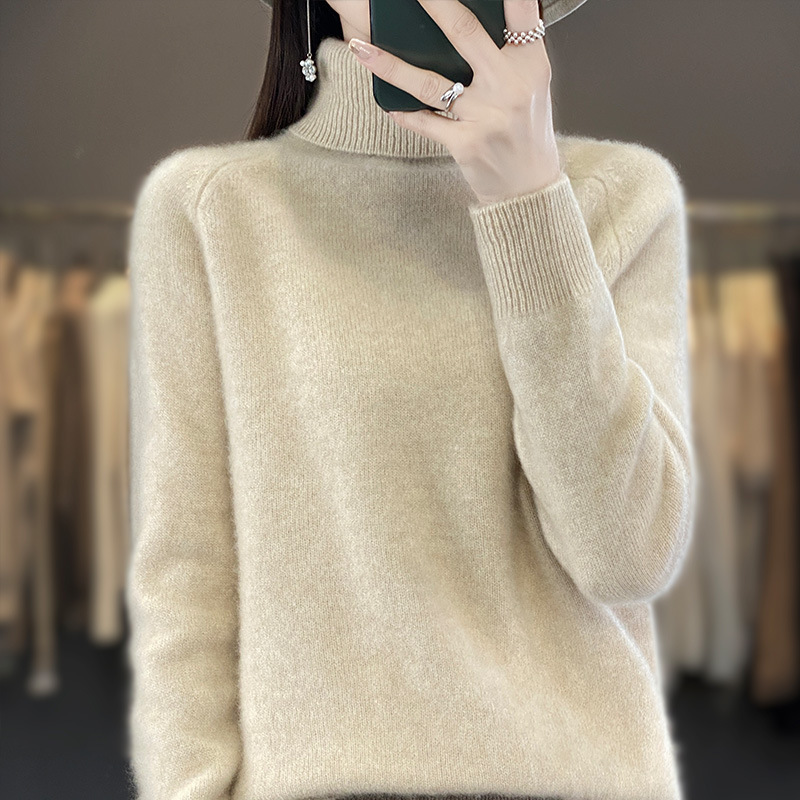 秋冬の新型高襟ウールの底のシャツは肩の長袖のセーターの女性の頭の上着の底のシャツを厚く挿します。|undefined