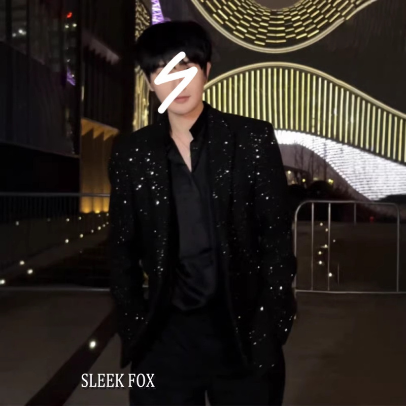 Black High-End Starry Sky Pattern Chanel-Style Jacket, New Summer Fashion, Light Luxury, Slim-Fit, Versatile Men's Jacket Black High-End Starry Sky Pattern Chanel-Style Jacket, New Summer Fashion, Light Luxury, Slim-Fit, Versatile Men's Jacket