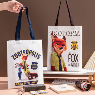 Disney Tuition Bag Cartoon Canvas Bag Handheld Shoulder Bag Zootopia Cute Large Capacity Tuition Bag