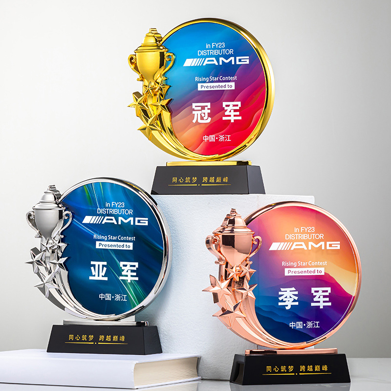 Trofeo de cristal grabado fijo resina de madera impresión en color creativa excelente reunión anual de honor del personal de baloncesto infantil